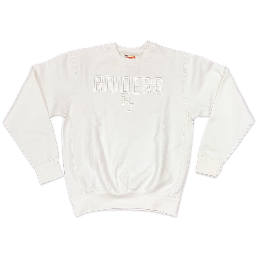 White Embroidered Raiders Crewneck