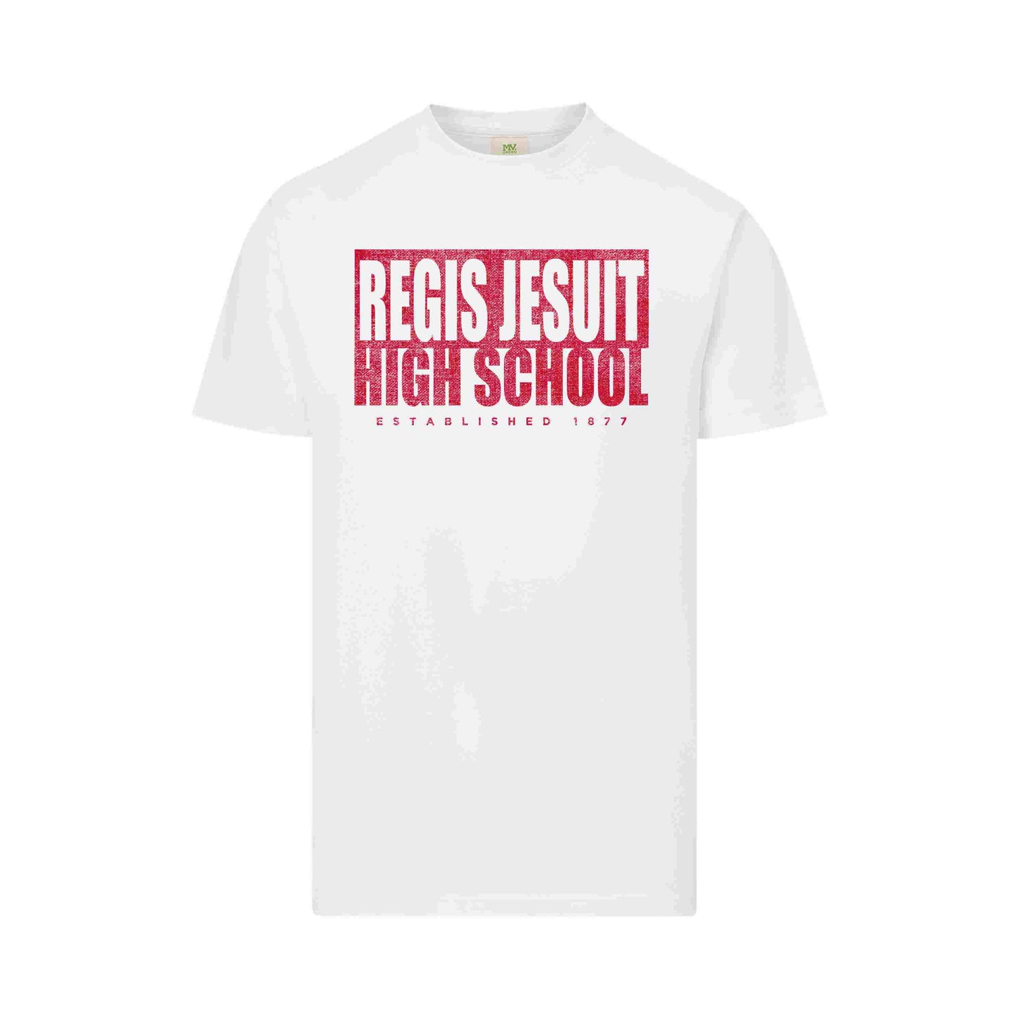White Tee with Red Print - Regis Jesuit High School