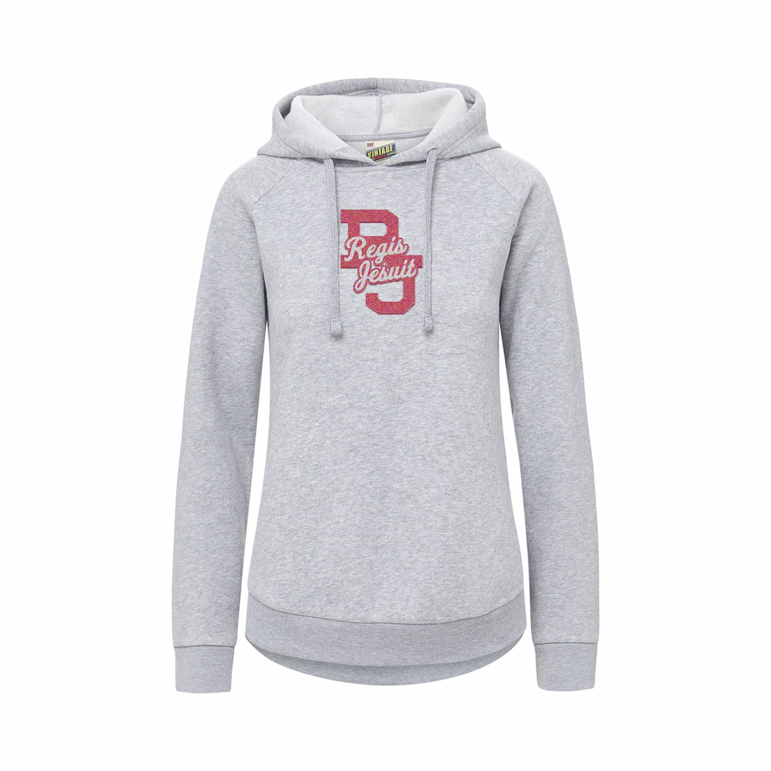 Ladies Vintage Fleece Gray Hoodie Chenille Regis Jesuit