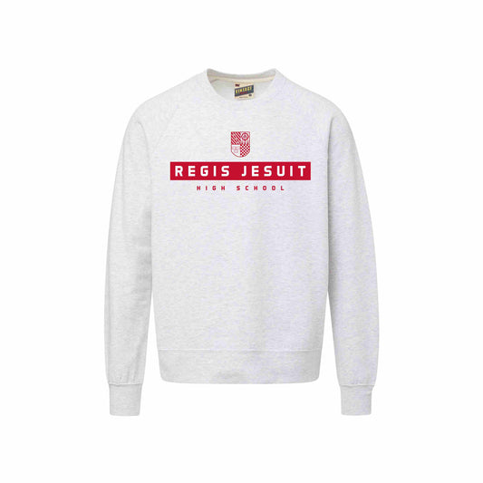 Ash Gray Fleece Raglan Crewneck with Crest and Solid Bar
